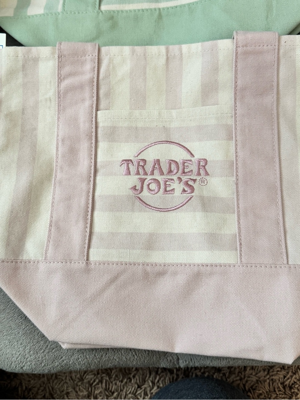 Trader Joe's Pink Stripe Canvas Tote Bag